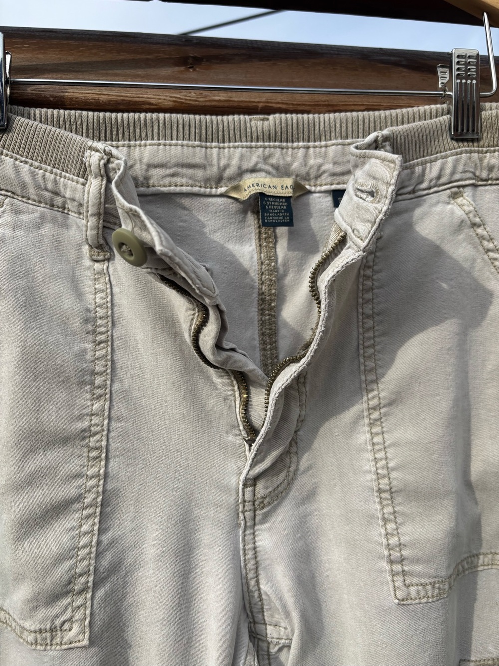 American Eagle Beige Wide-Leg Cargo Pants Ladies sz 6 Y2K Lyocell streetwear 90s - Picture 4 of 15